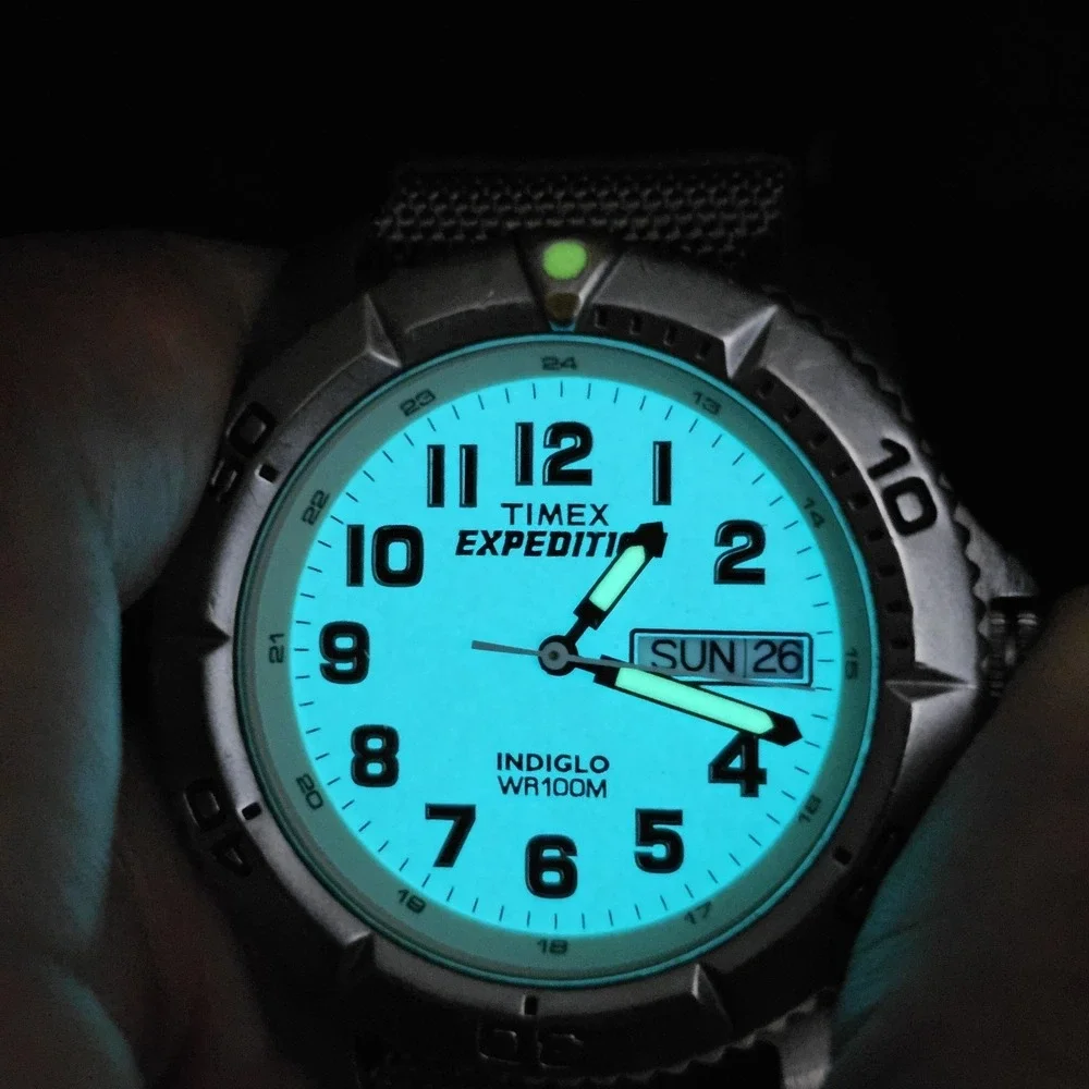 Timex Expedition Men Watch 38MM Cream Dial NEW Green Nylon Bands New Battery